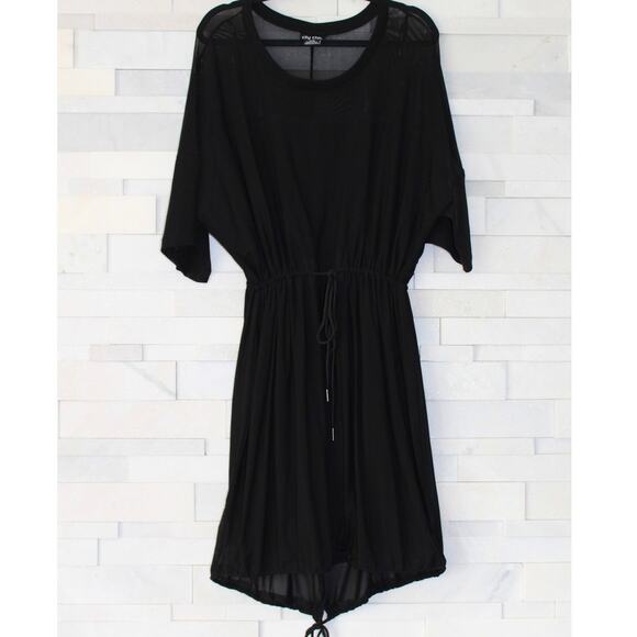 CITY CHIC Sheer Mesh Overlay Drawstring Waist/Hem Stretch Midi Dress Black M/18 - Picture 1 of 8